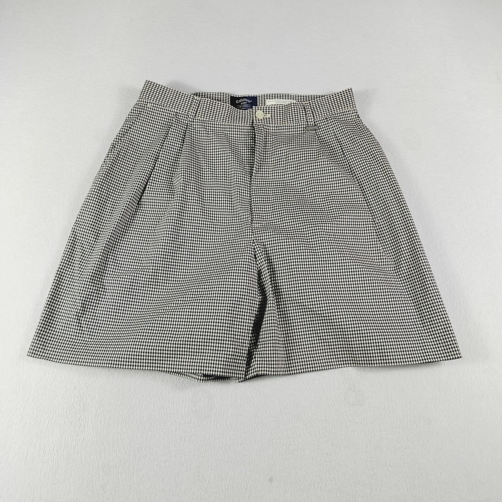 Callaway Shorts Womens Size 12 Black White High Rise Pleated Gingham Golf Preppy